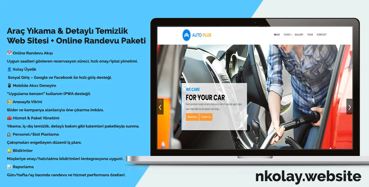 Araç Yıkama & Detaylı Temizlik Web Sitesi + Online Randevu Paketi