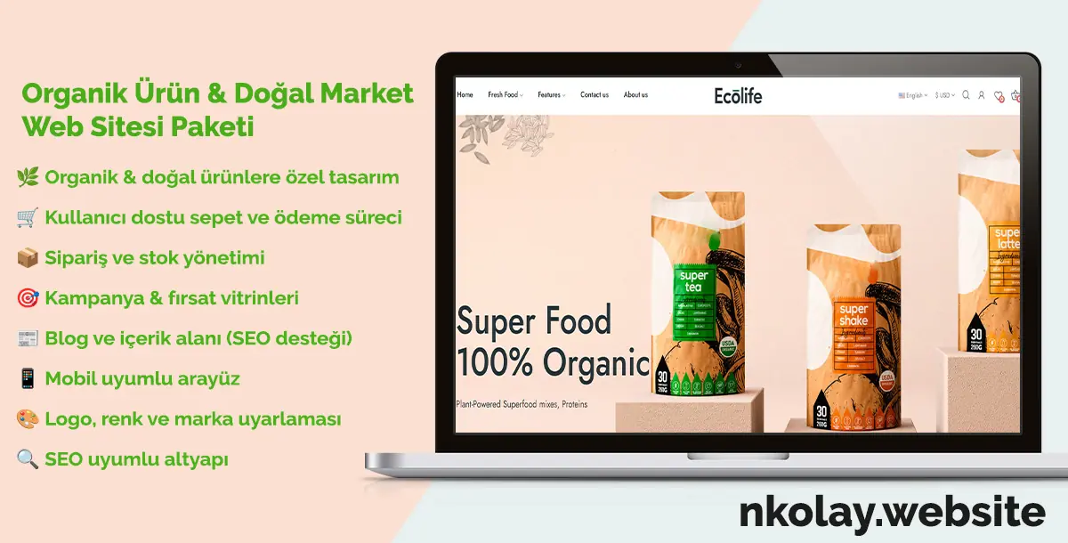 Organik Ürün & Doğal Market Web Sitesi Paketi