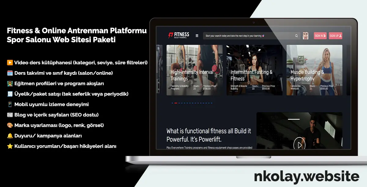 Fitness & Online Antrenman Platformu – Spor Salonu Web Sitesi Paketi